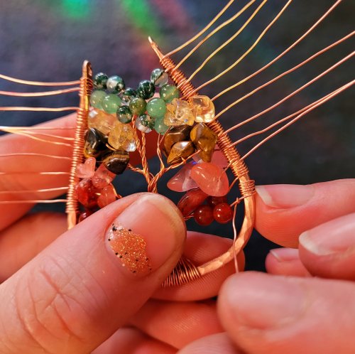 Jennifer Brooks's Rainbow Autumn Tree Earrings - , Contemporary Wire Jewelry, Dapping, Dapping Jewelry, How To Punch Holes, Hole Punching, Punch A Hole, Lashing, Wire Lashing, , tree of life earrings